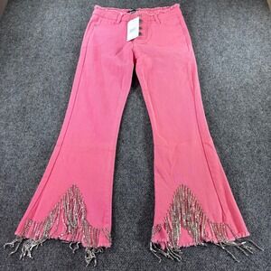 Blue B Collection Flare Jeans Womens M Pink Rhinestone Fringe NWT 15111P Western